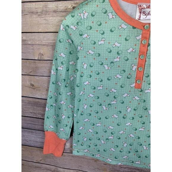 American Girl Beforever Medium 10/12 Pajama Top Green Scotty Dogs Thermal Henley - Picture 3 of 10